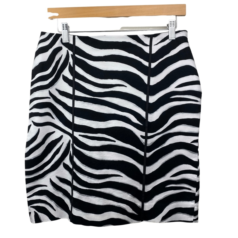 WHITE HOUSE BLACK MARKET WHBM Silver Trim Zebra Animal Print Pencil Mini Skirt 6